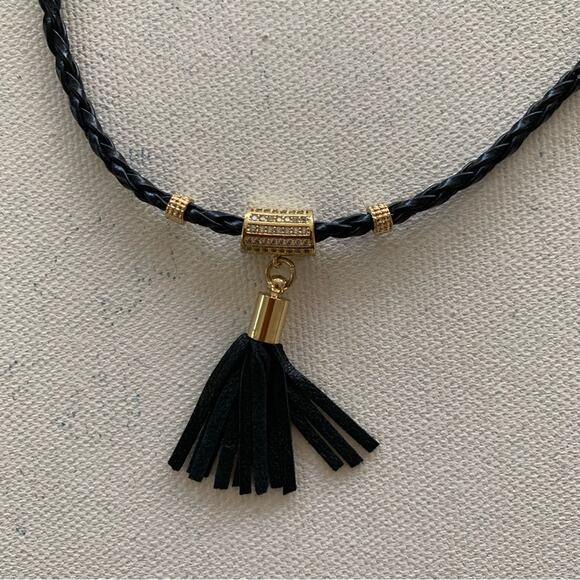 Ettika x Revolve Black Braided and 18k Gold Plated Tassel Y2K Short Necklace - Picture 2 of 3